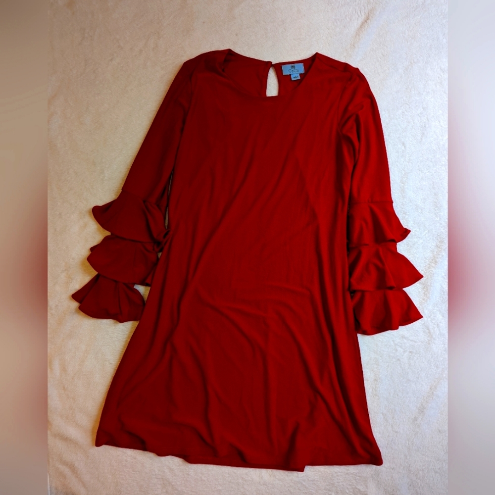 CeCe Red dress with ruffled sleeves